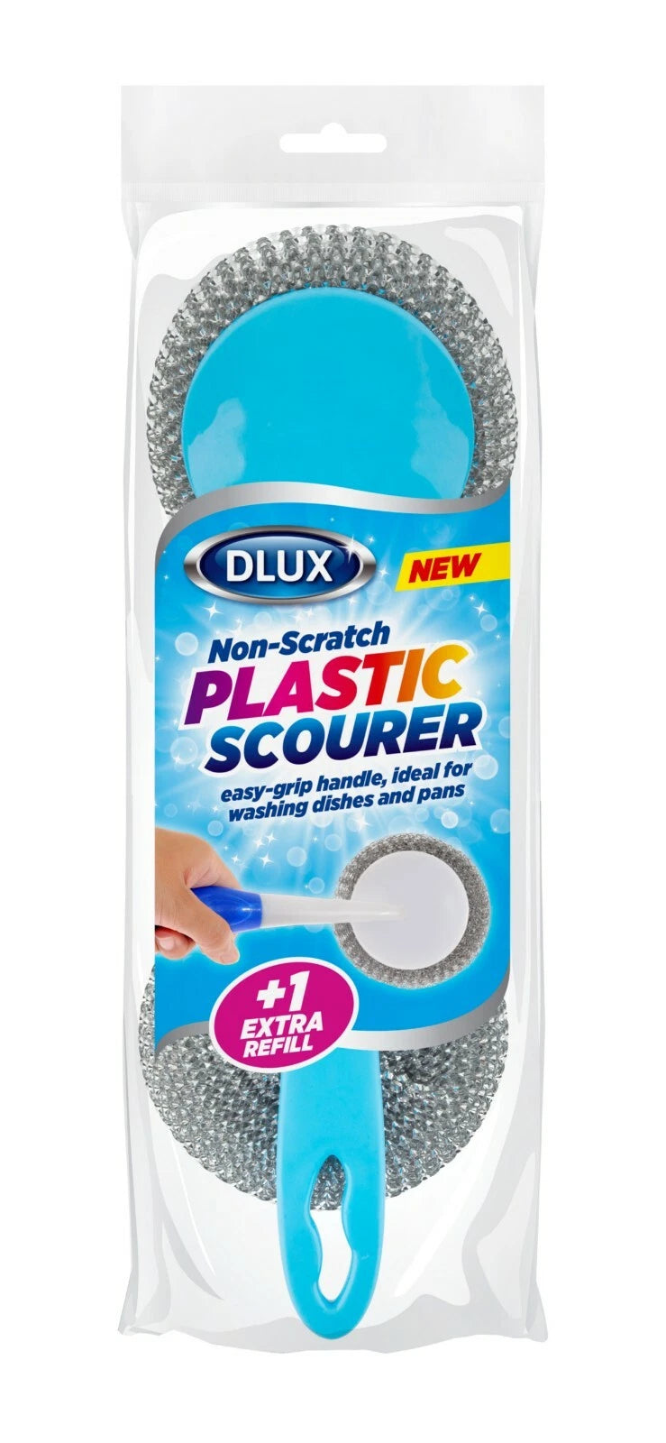 Kitchen Stainless Steel Sponges Scourer with Long Handle Non Scratch + 1 Refill