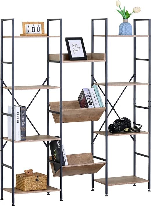 4 Tier Bookshelf Large Bookcase Storage Shelving Unit with 11 Open Metal Shelves 125x27x150 cm