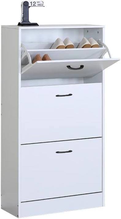 3 Drawer Shoe Cabinet Cupboard Shoe Storage Organiser White Furniture Unit 60x24x116 cm
