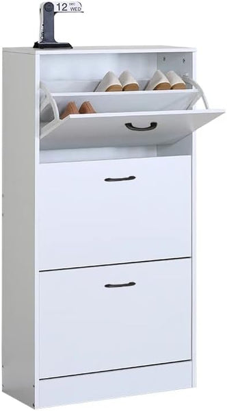 3 Drawer Shoe Cabinet Cupboard Shoe Storage Organiser White Furniture Unit 60x24x116 cm  loading=