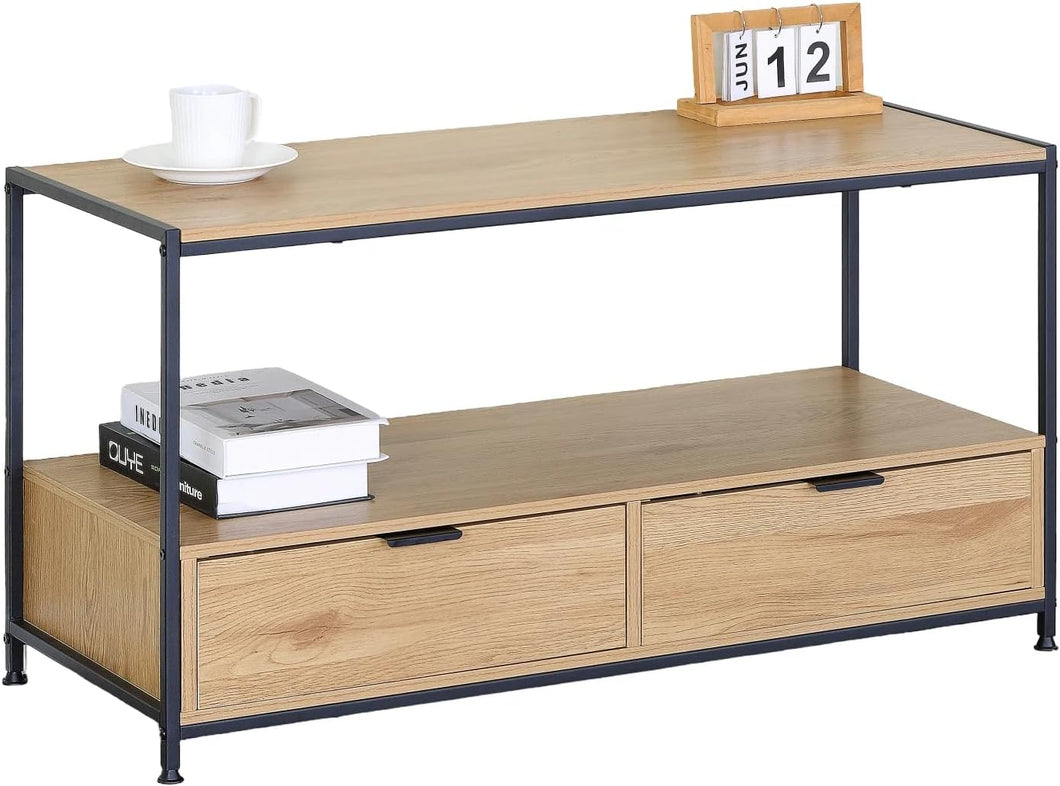 Coffee Table with Drawer Storage Industrial Style 2-Tier Living Room Furniture 100×40×54 cm