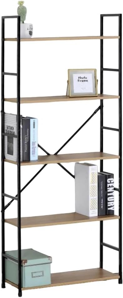 5 Tier Ladder Shelf Bookcase Wide Living Room Display Storage Shelving Unit 58.6×23.5×144 cm