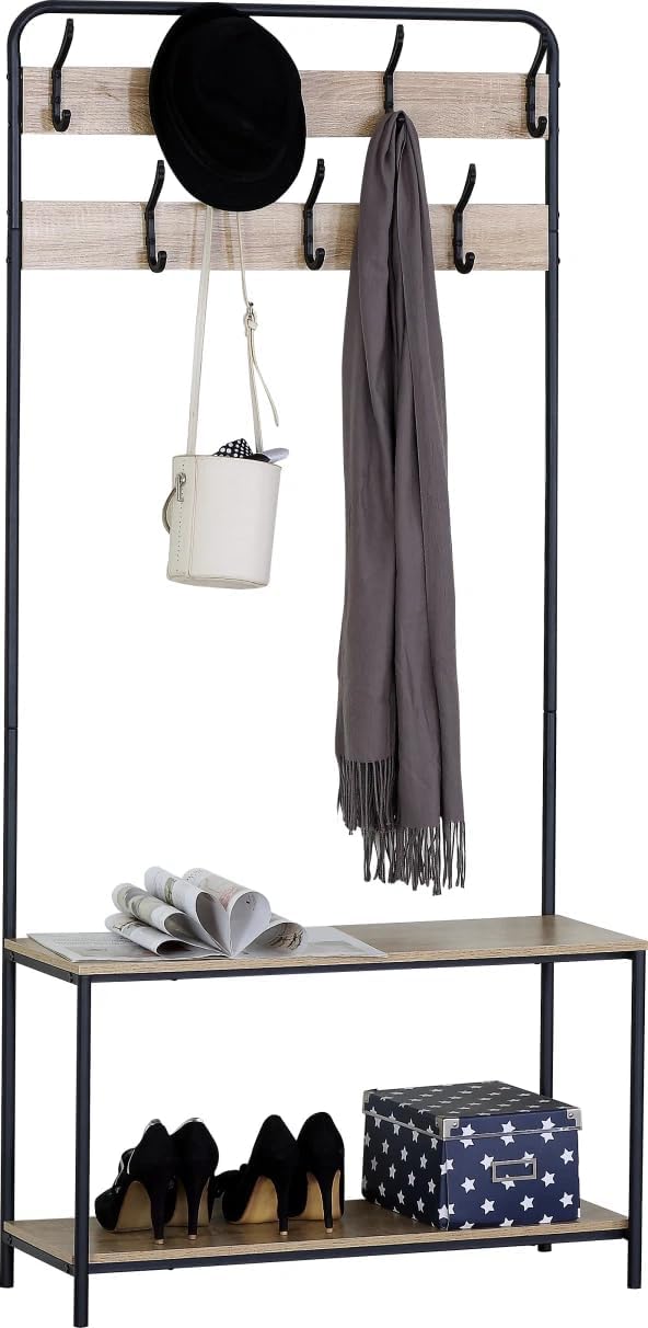 Clothes Hat Coat Rack with Shoe Storage Bench 7 Hooks Hanging Hallway Bedroom 80x30x170 cm