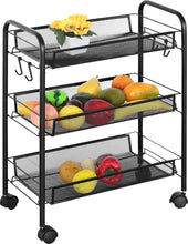 Load image into Gallery viewer, 3 Tier Storage Cart Metal Kitchen Trolley on Wheels Organiser Utility Rack 44x26x62 cm
