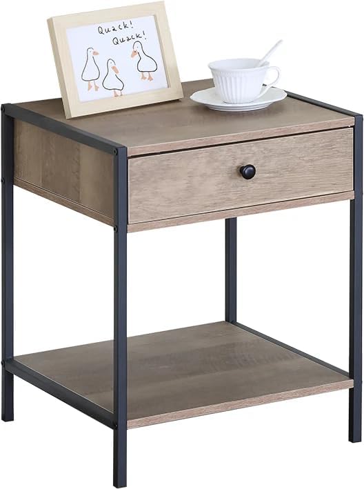 Side Table With Drawer Storage 2 Tier Living Room Bedroom Furniture Sofa End 40x40x50 cm