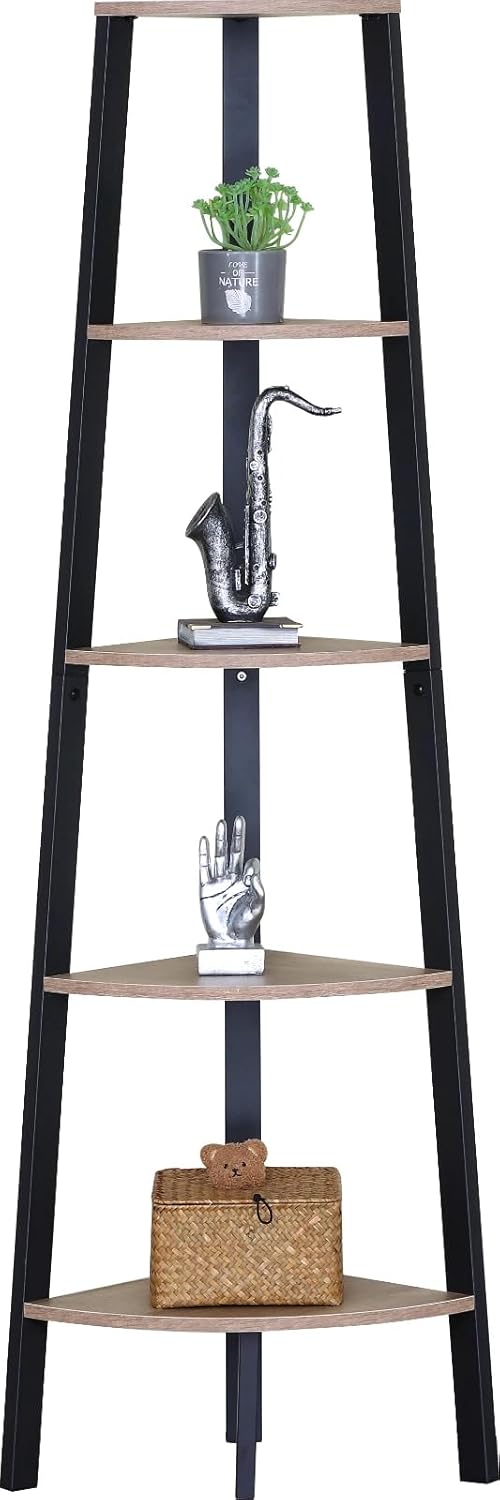 Bookshelf 5 Tier Storage Rack Plant Steel Frame Living Room Office Study Hallway 54x38x160 cm