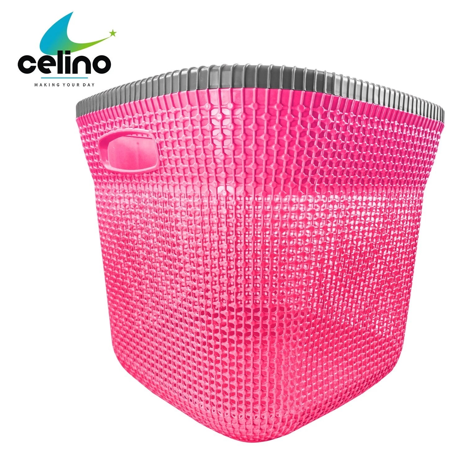 53L Plastic Rattan Laundry Basket Strong Washing Clothes Hamper Storage Knitted
