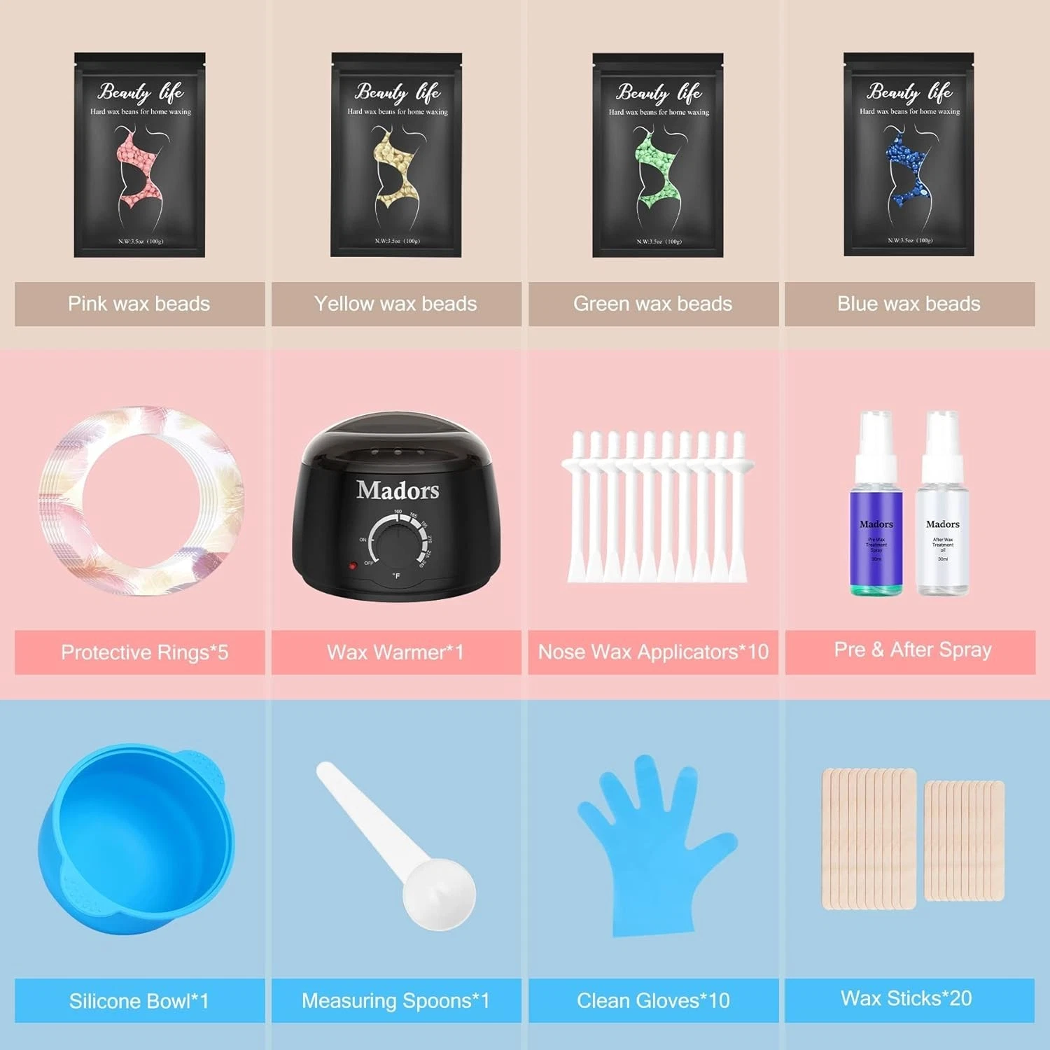 Waxing Kit Wax Heater Warmer Pot Hair Removal Depilatory Paraffin Hard Beans
