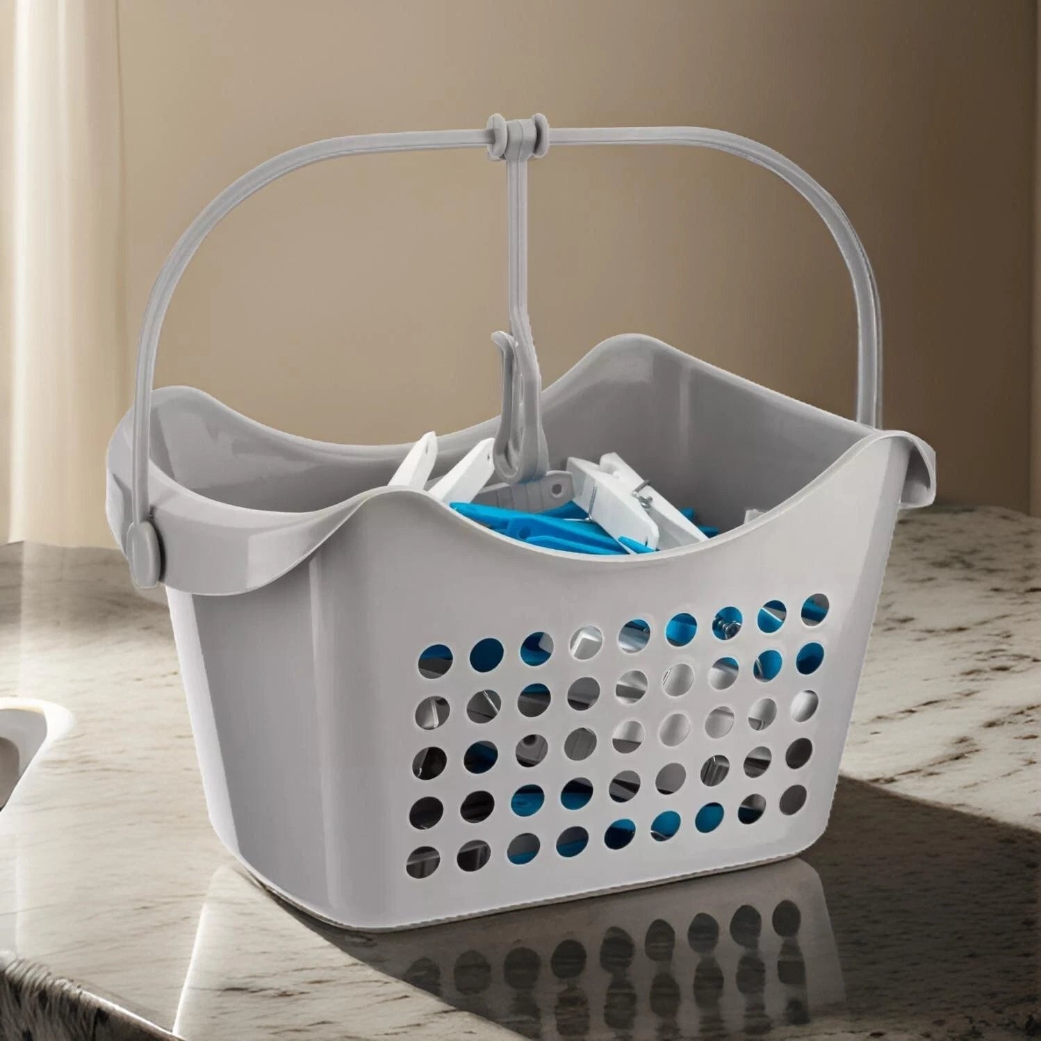 Plastic Peg Basket 50 Pegs Clothes Garment Laundry Washing Line Hanging Hook