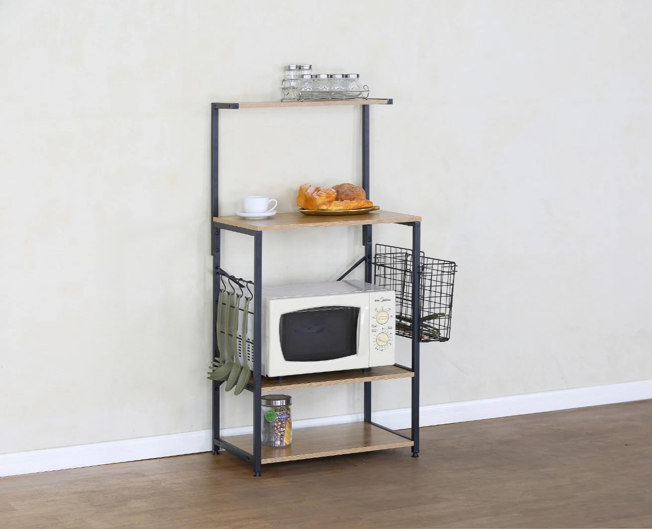 4 Tier Microwave Oven Stand Shelf Rack With Hooks Kitchen Cutlery Storage 75.5x40x123 cm
