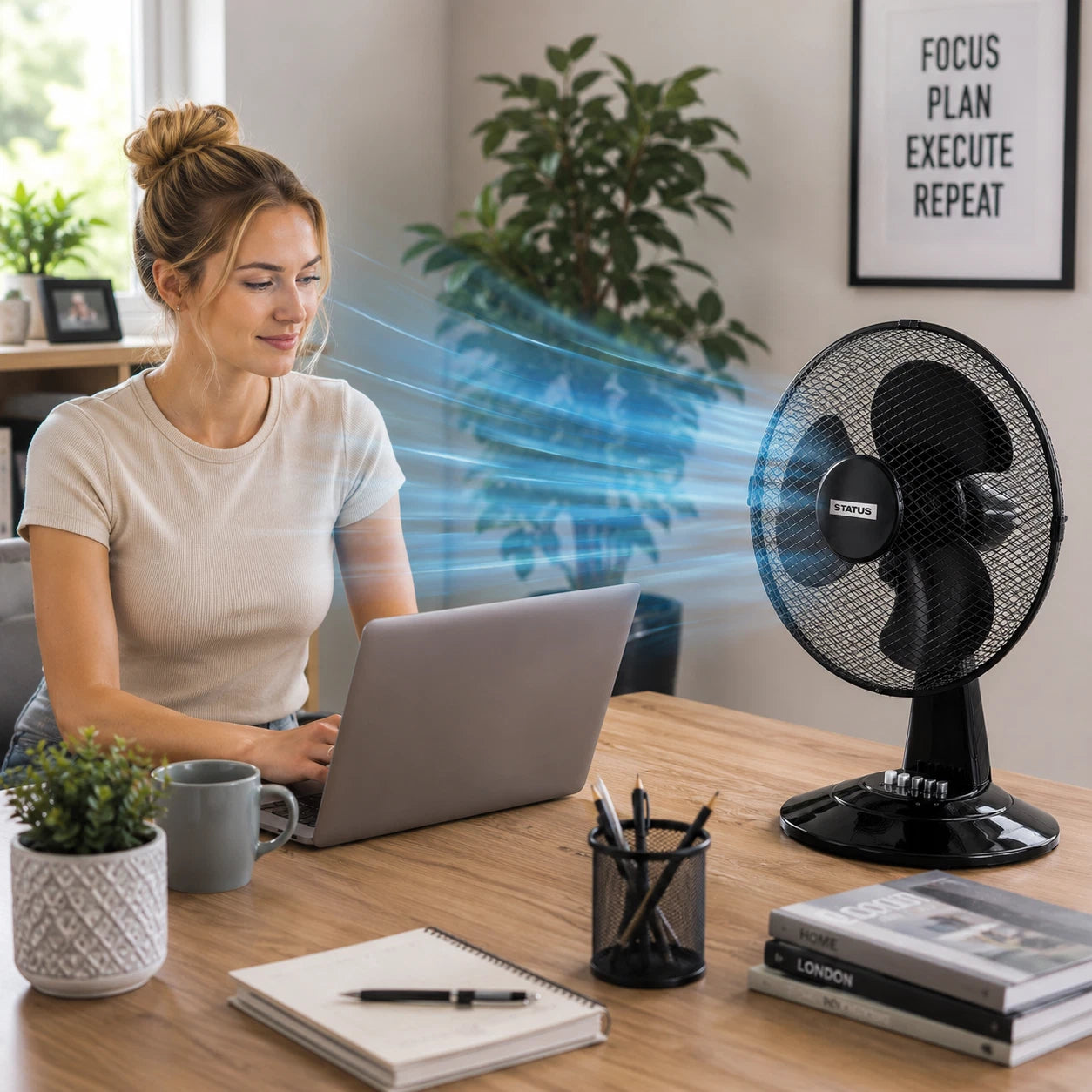 12 Inch Desk Fan Oscillating Table Fan 3 Speed Summer Cooling Home Office Black