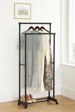 Load image into Gallery viewer, Clothes Rail Movable Double Hanging Clothes Rack with Wheels Bottom Shoes Shelf 74.5x39x157 cm
