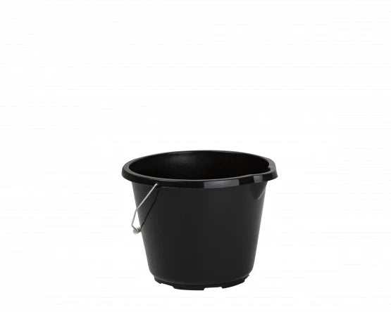 12L Heavy Duty Plastic Bucket Black | General Purpose Water Storage Bucket with Metal Handle
