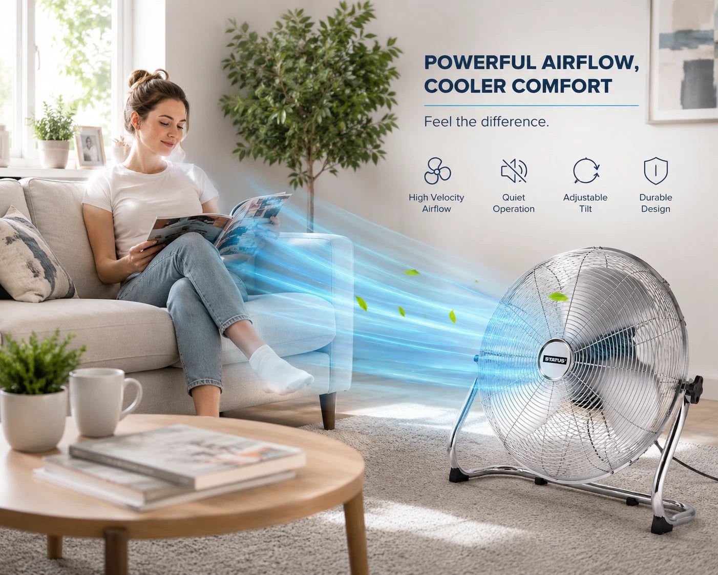 16 Inch Floor Fan Chrome Metal 3 Speed High Velocity Portable Adjustable Tilt