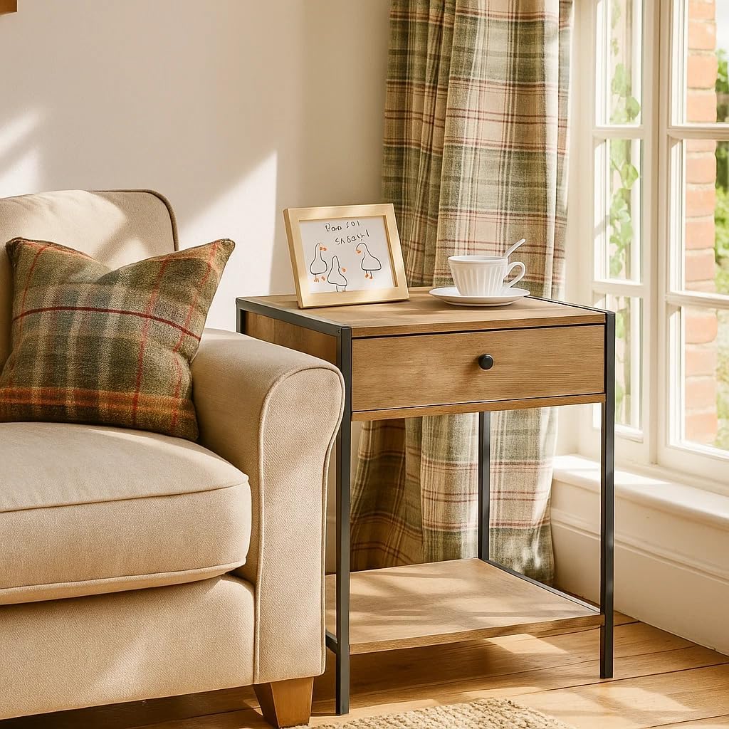 Side Table With Drawer Storage 2 Tier Living Room Bedroom Furniture Sofa End 40x40x50 cm