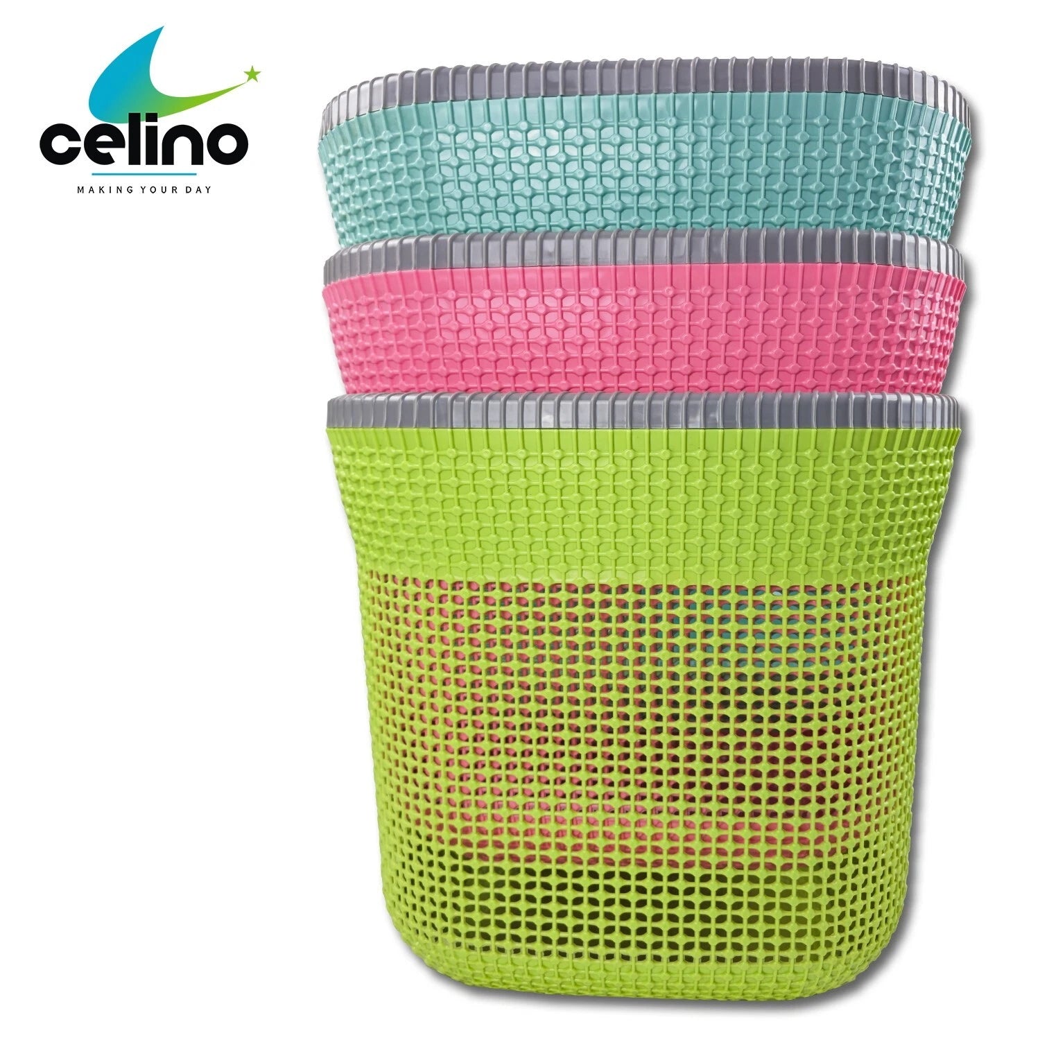53L Plastic Rattan Laundry Basket Strong Washing Clothes Hamper Storage Knitted