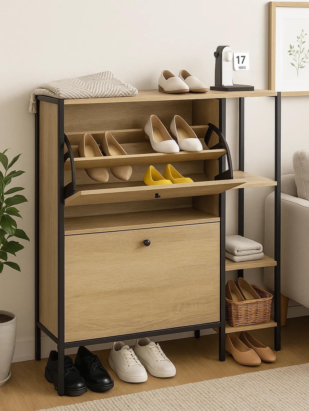 2 Drawer Shoe Cabinet Cupboard Storage Organiser Rack Hallway Furniture Unit 88x24x87 cm