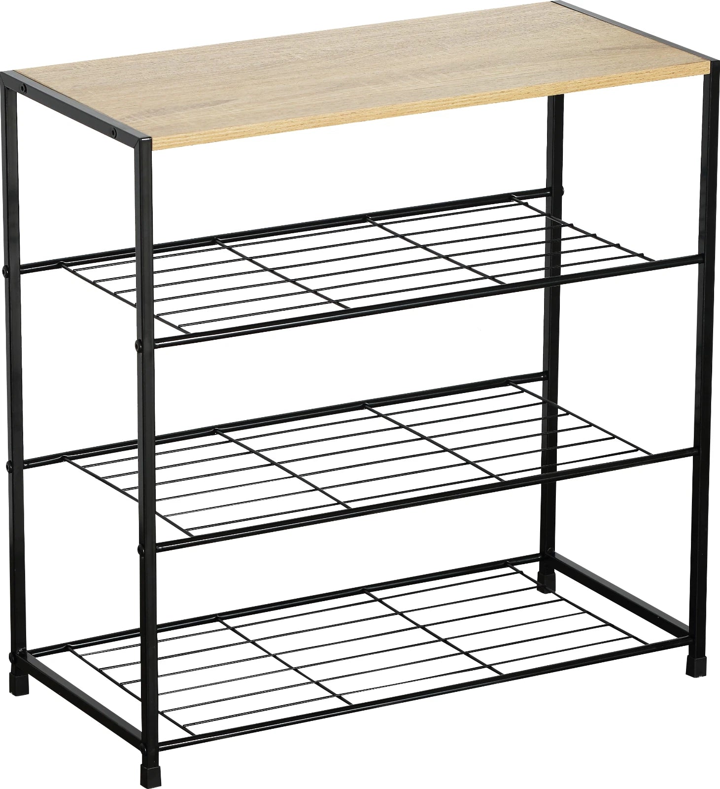 4 Tier Shoe Rack Metal Footwear Storage Organiser Wooden Top Shelves Hallway