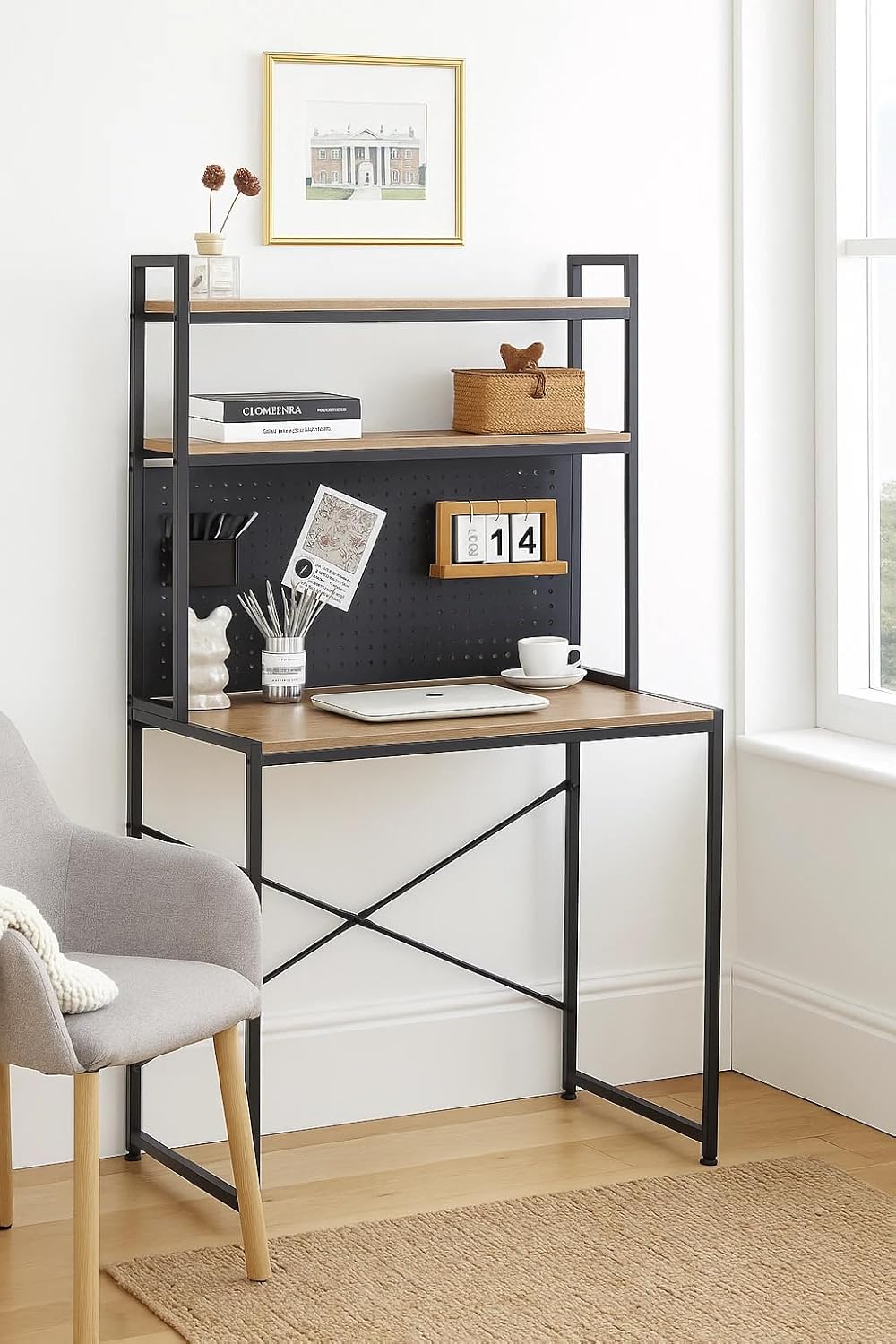 3 Tier Study Table Office Desk With Storage Computer Home Gaming Bookshelf 84x50x148 cm