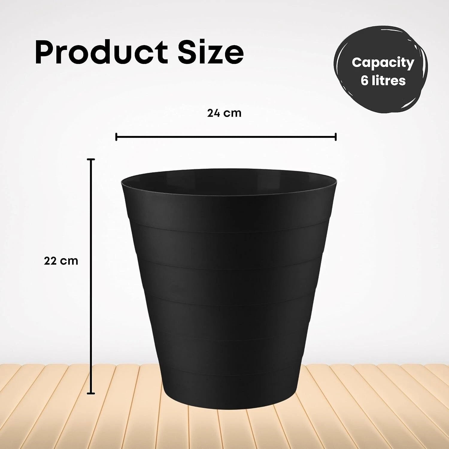 6L Round Plastic Waste Bin – Kitchen, Office & Bathroom Rubbish Dustbin for Home Use