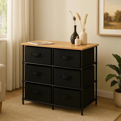 6 Chest of Drawers Fabric Storage Wardrobe Cabinet Living Room Dresser Table 75x30x68 cm