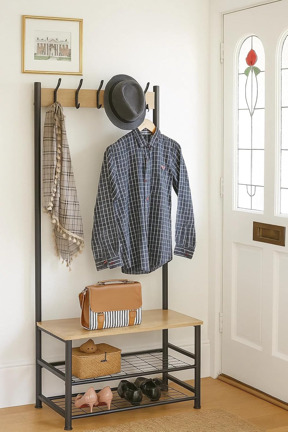 Coat Rack with Shoe Storage with Bench Clothes Hat Hanging Hallway Bedroom 60x40x175 cm