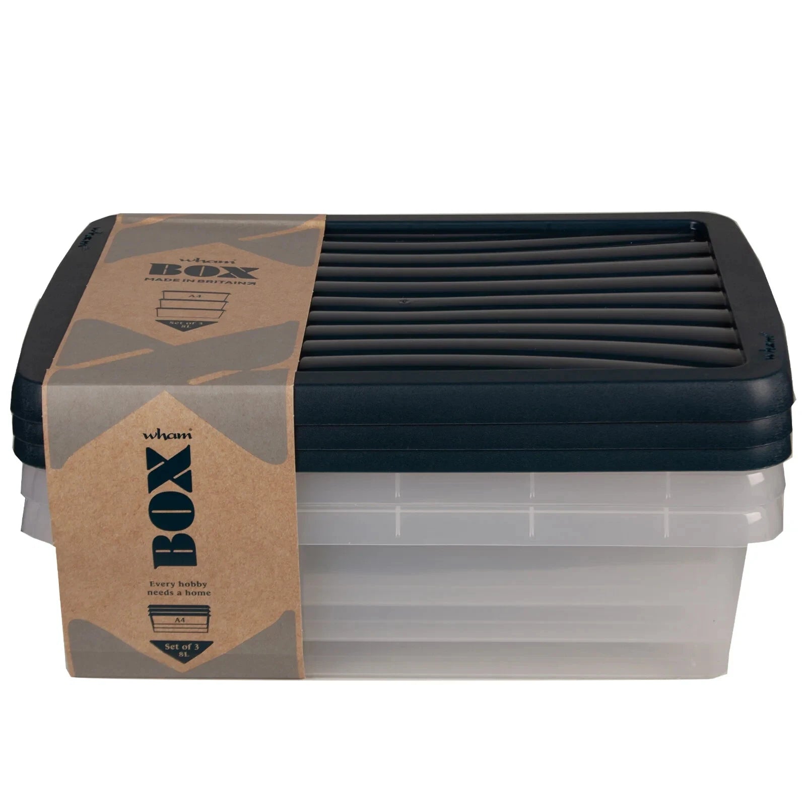 Wham Set of 3 Storage Boxes with Lids Clear 8L Underbed Stackable Home Office UK