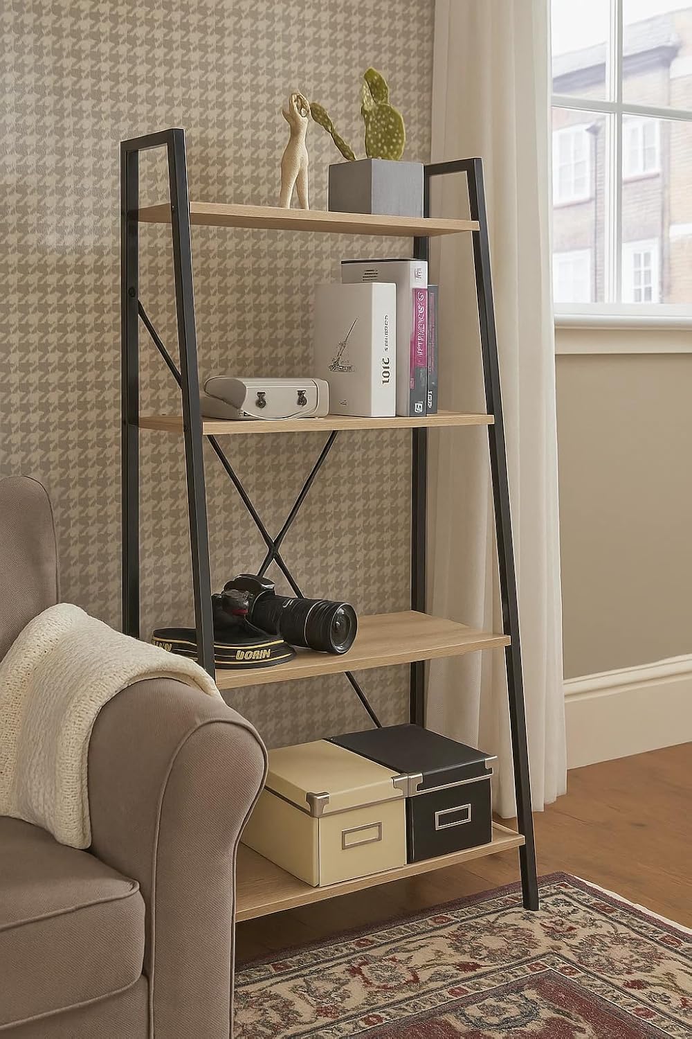 4 Tier Ladder Shelf Bookcase Living Room Plant Display Storage Shelving Unit 60x32x148 cm
