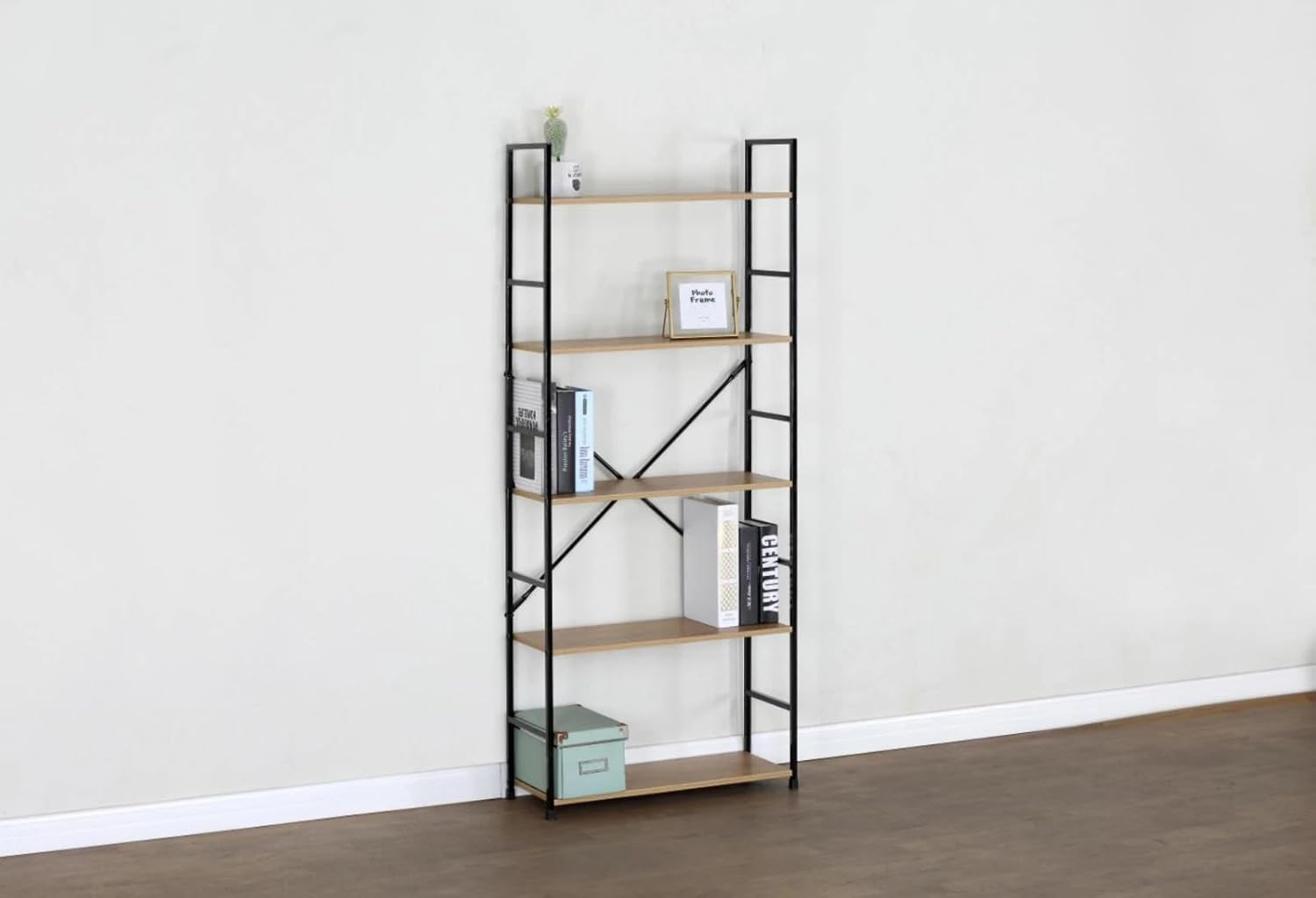 5 Tier Ladder Shelf Bookcase Wide Living Room Display Storage Shelving Unit 58.6×23.5×144 cm