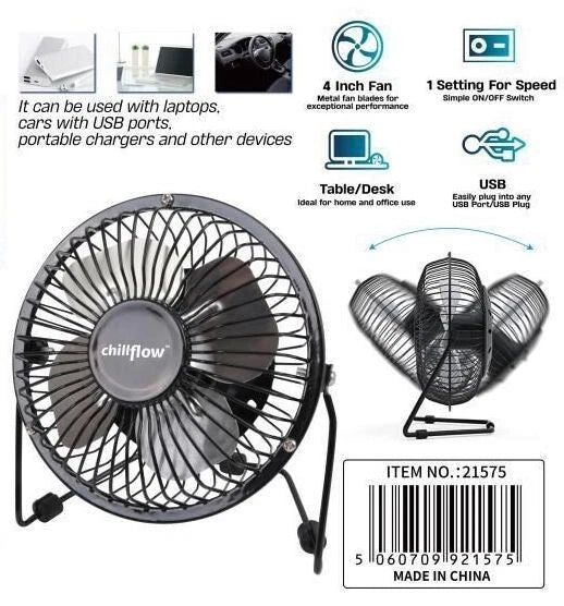 4" Mini USB Desk Fan Quiet Personal Cooler USB Powered Portable Table Fan UK