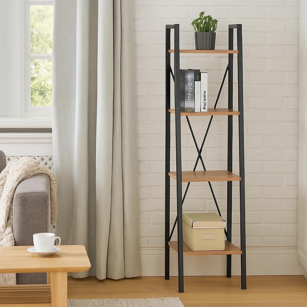 Bookshelf 4 Tier Storage Rack Plant Steel Frame Living Room Office Study Hallway 34x32x148 cm