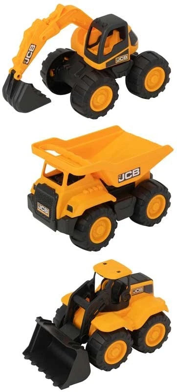 Set of 3 JCB Construction Vehicle Toys – 7 Inch Truck & Trailer Playset for Kids, Boys & Girls Gift