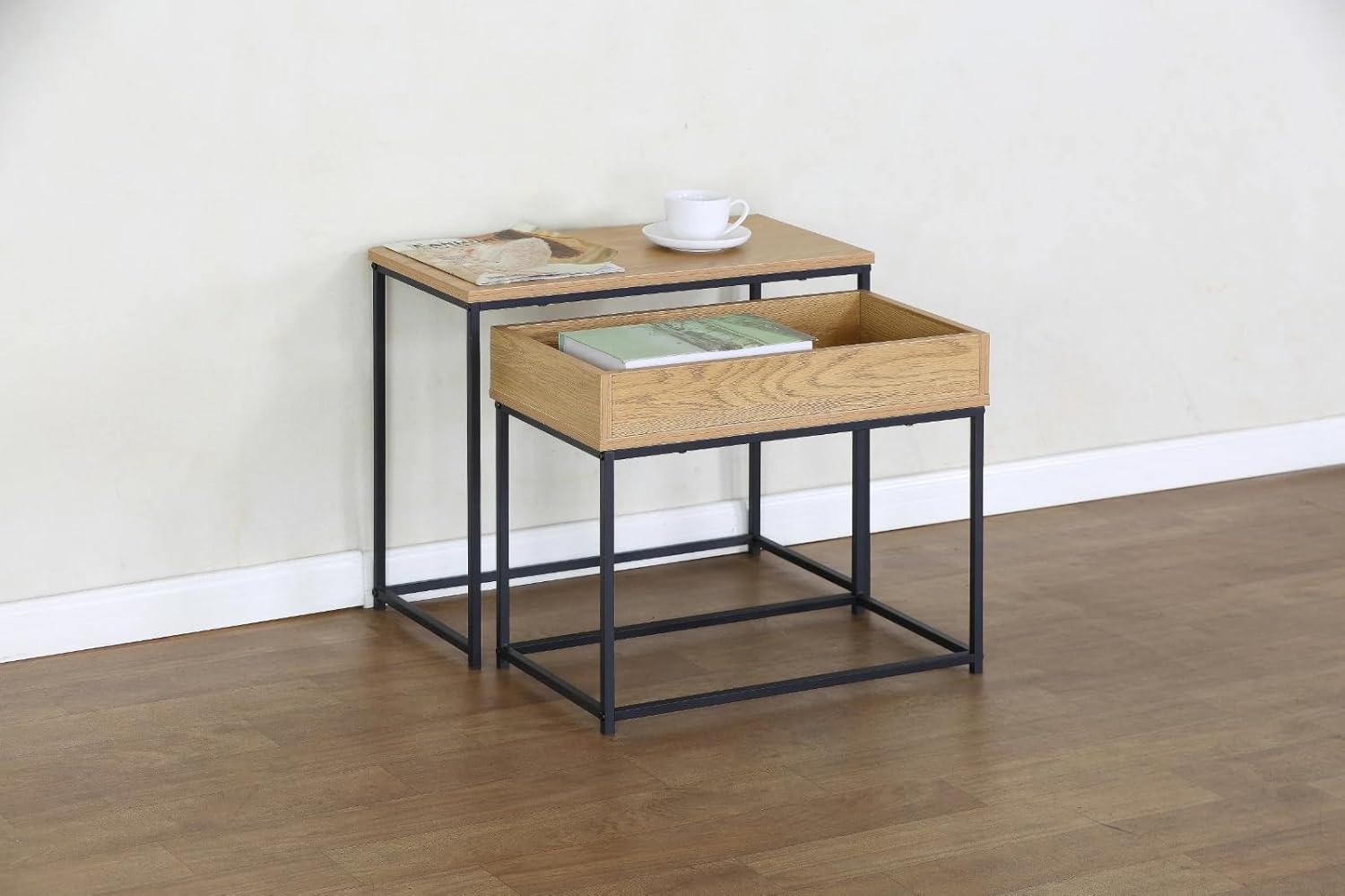 Nesting Coffee Tables Set of 2 Nest Stacking Side End Table Steel Metal Frame