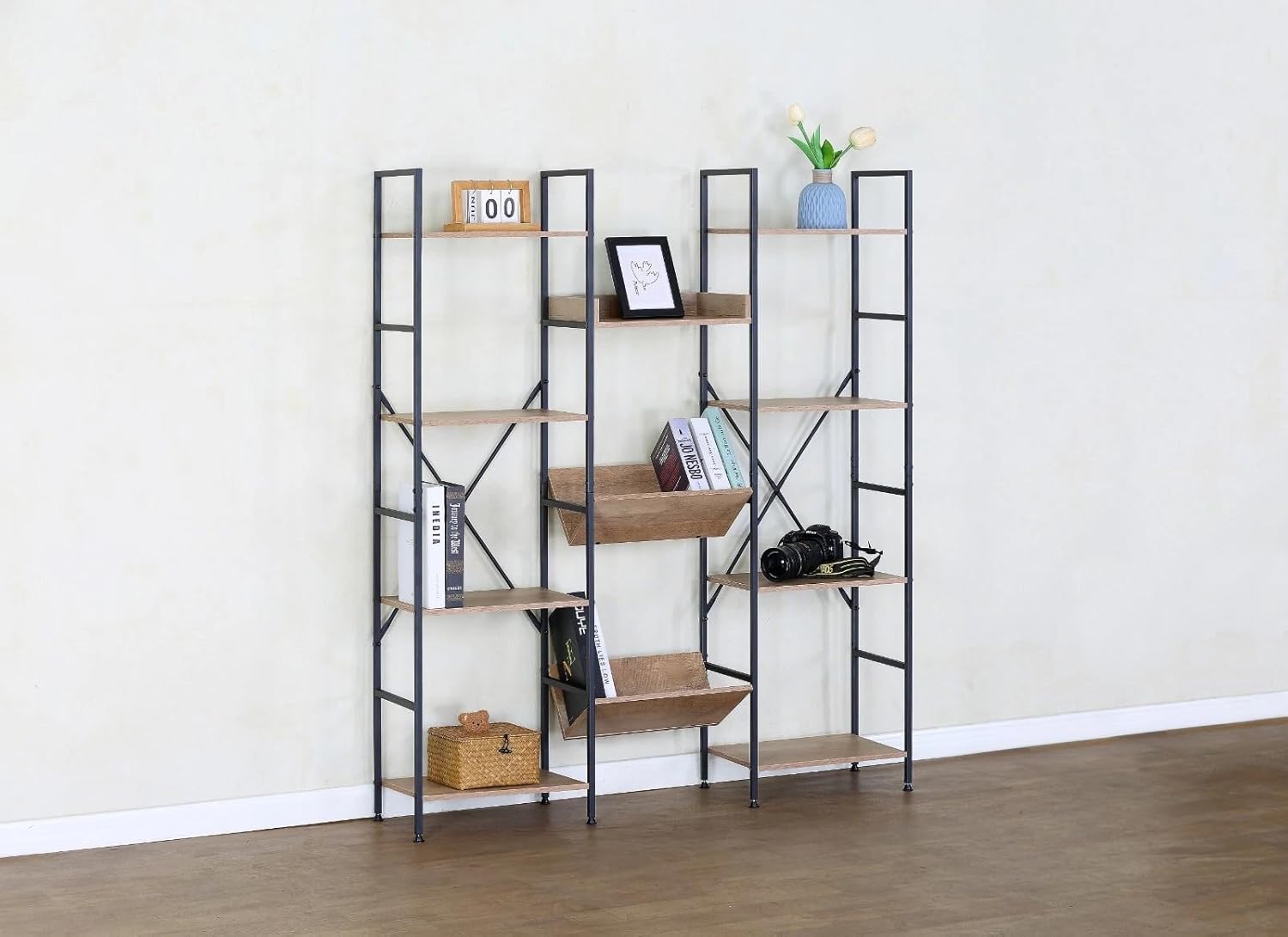 4 Tier Bookshelf Large Bookcase Storage Shelving Unit with 11 Open Metal Shelves 125x27x150 cm