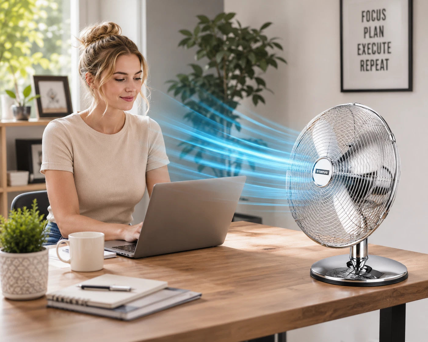 12 Inch Cooling Desk Fan Oscillating 3 Speed Chrome Metal Table Fan Adjustable
