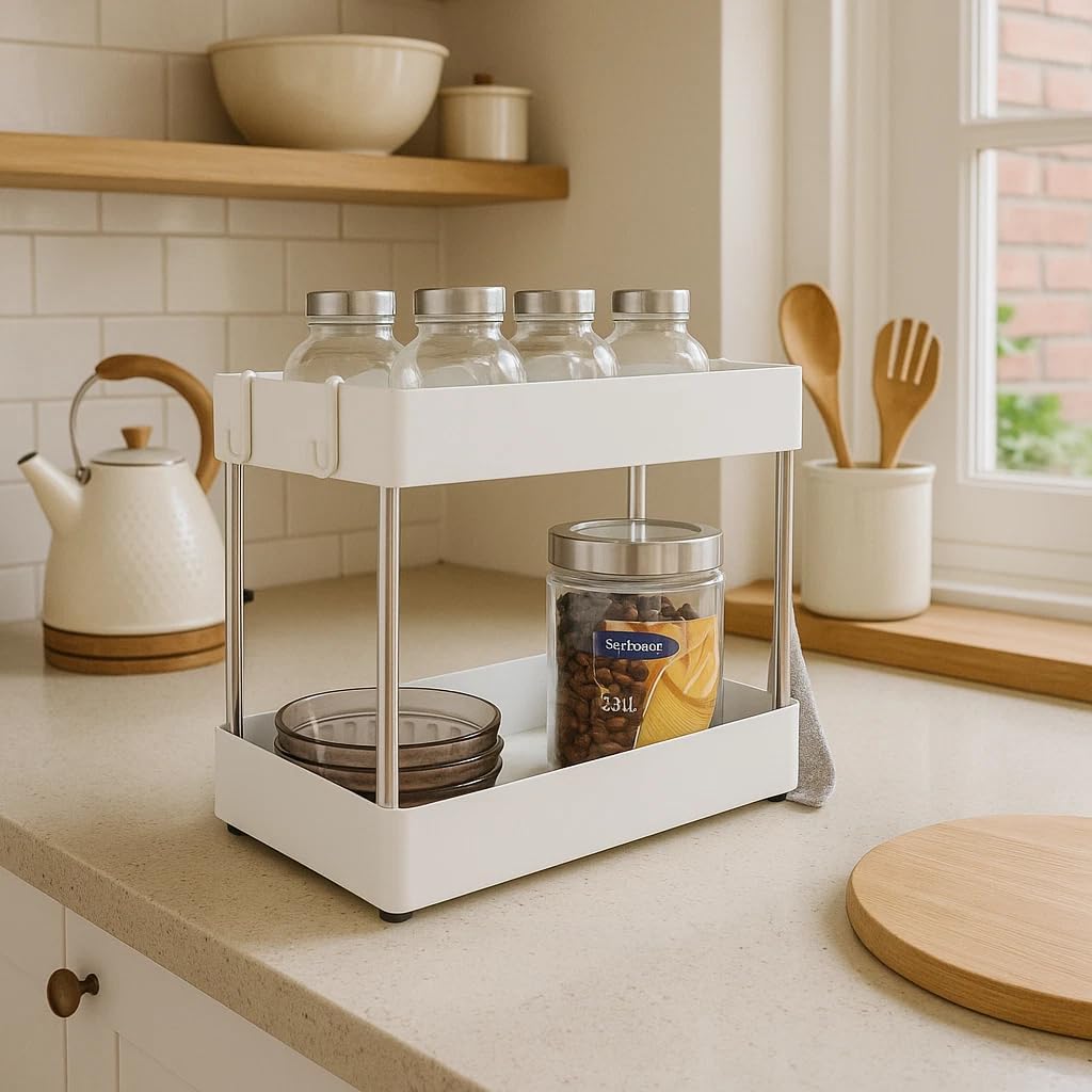 Kitchen Countertop Storage Rack Organiser Side Hooks Spice Under Sink Batrhoom 40x22x31 cm