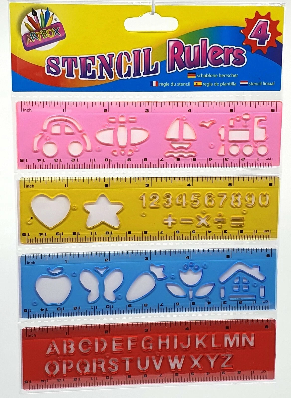 Set of 4 Letter Stencil Set | Alphabet & Number Template for Kids Craft, Drawing & Writing
