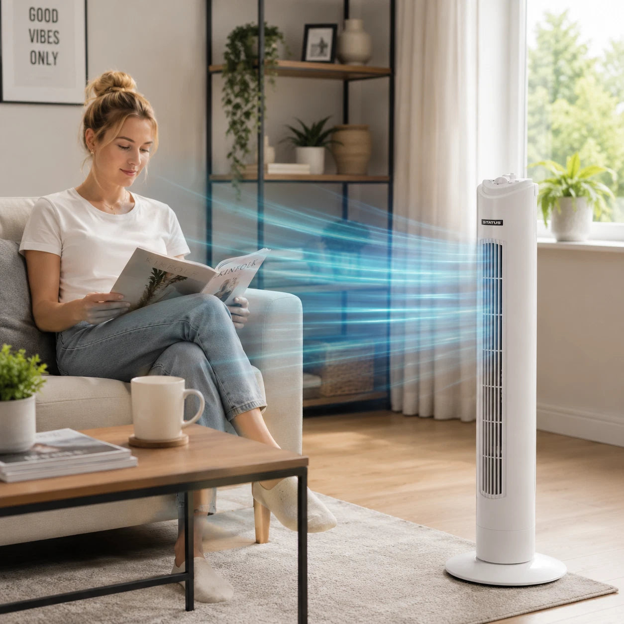 32 Inch Tower Fan Oscillating Slim Electric Standing Floor Cooling Fan 3 Speed