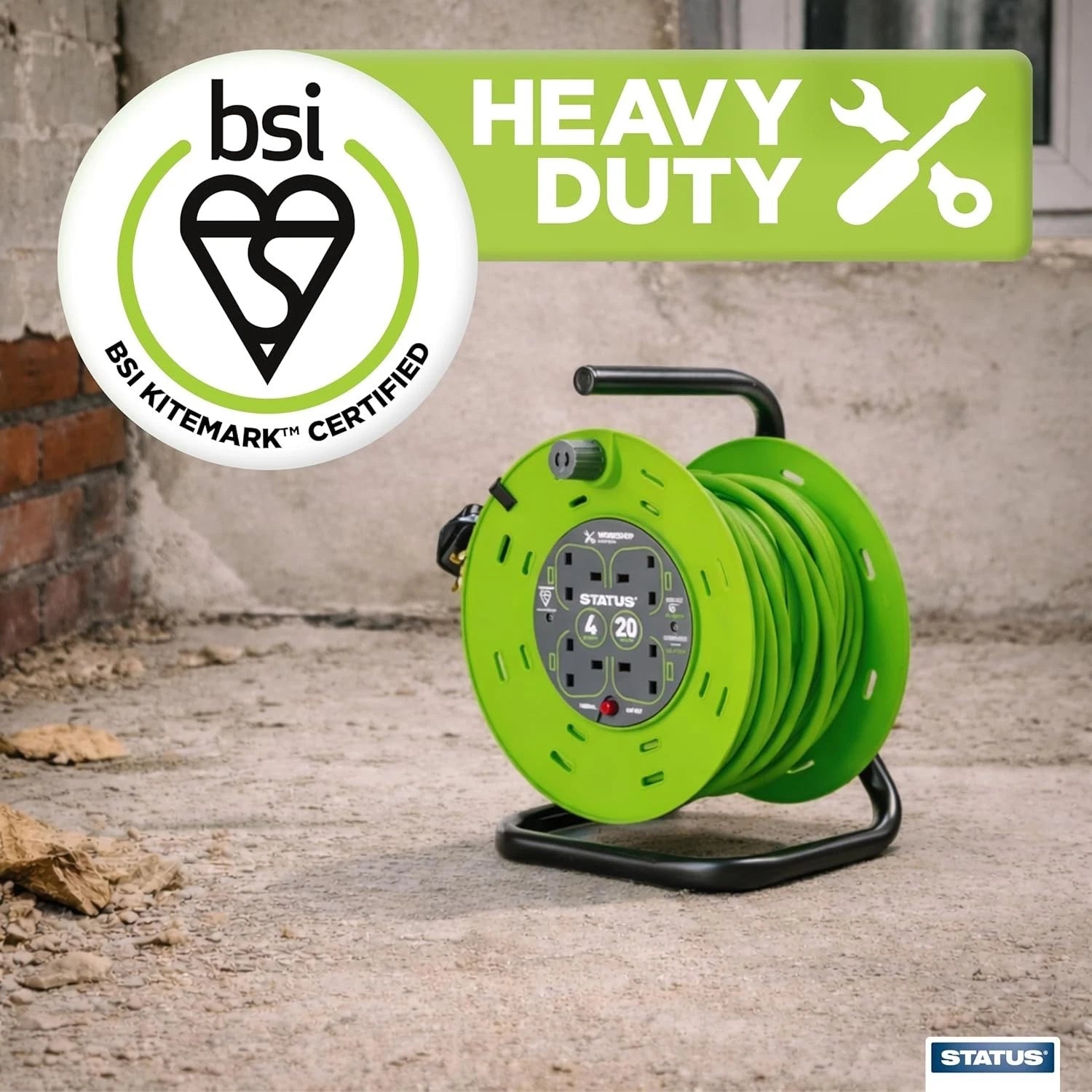 20m Extension Lead Reel – 4 Socket 13A Heavy Duty Cable Reel with Thermal Cut-Out for Home, Garden & Workshop