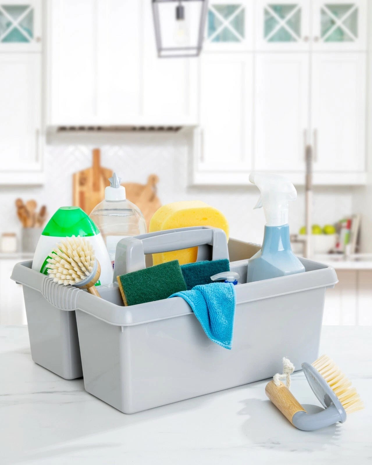 Large Plastic Caddy Kitchen Cleaning Tools Carry Tray Tidy Organiser with Handle