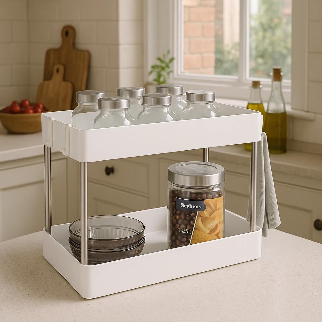 Kitchen Countertop Storage Rack Organiser Side Hooks Spice Under Sink Batrhoom 40x22x31 cm