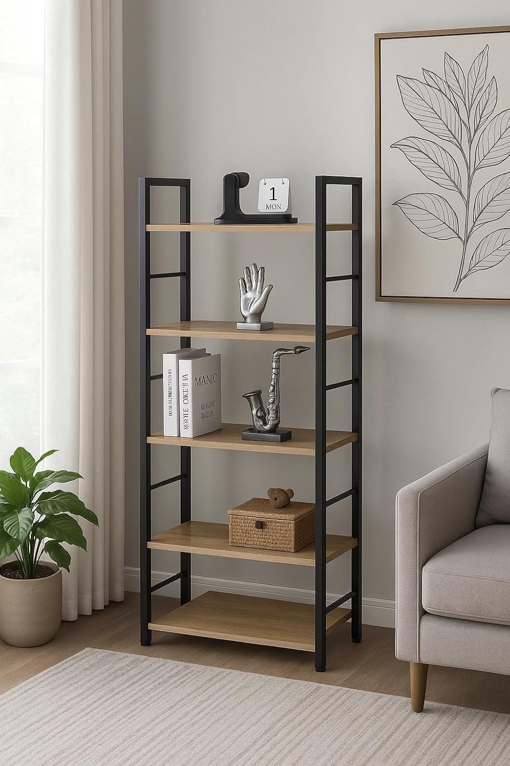 4 Tier Ladder Shelf Bookcase Wide Living Room Display Storage Shelving Unit 60×27.6×126 cm