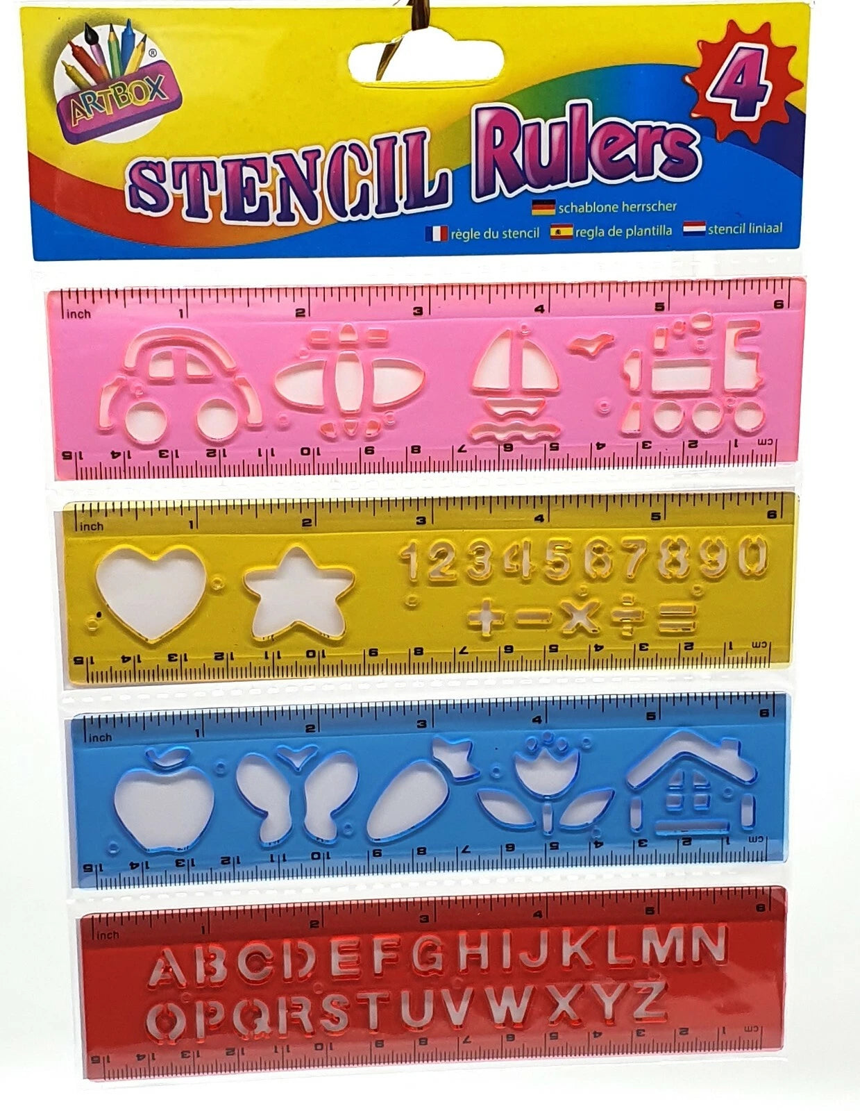 Set of 4 Letter Stencil Set | Alphabet & Number Template for Kids Craft, Drawing & Writing