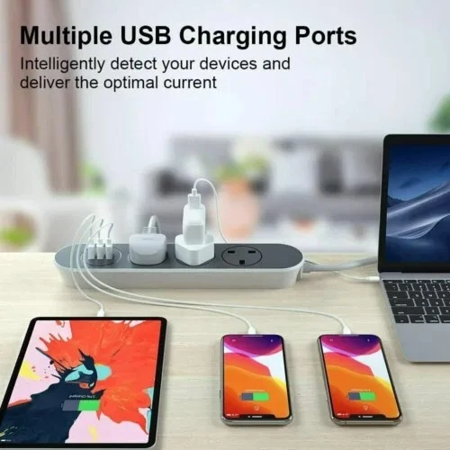 Surge Protected Extension Lead With USB 3 Gang Way 1.6M Electric Plug Socket UK