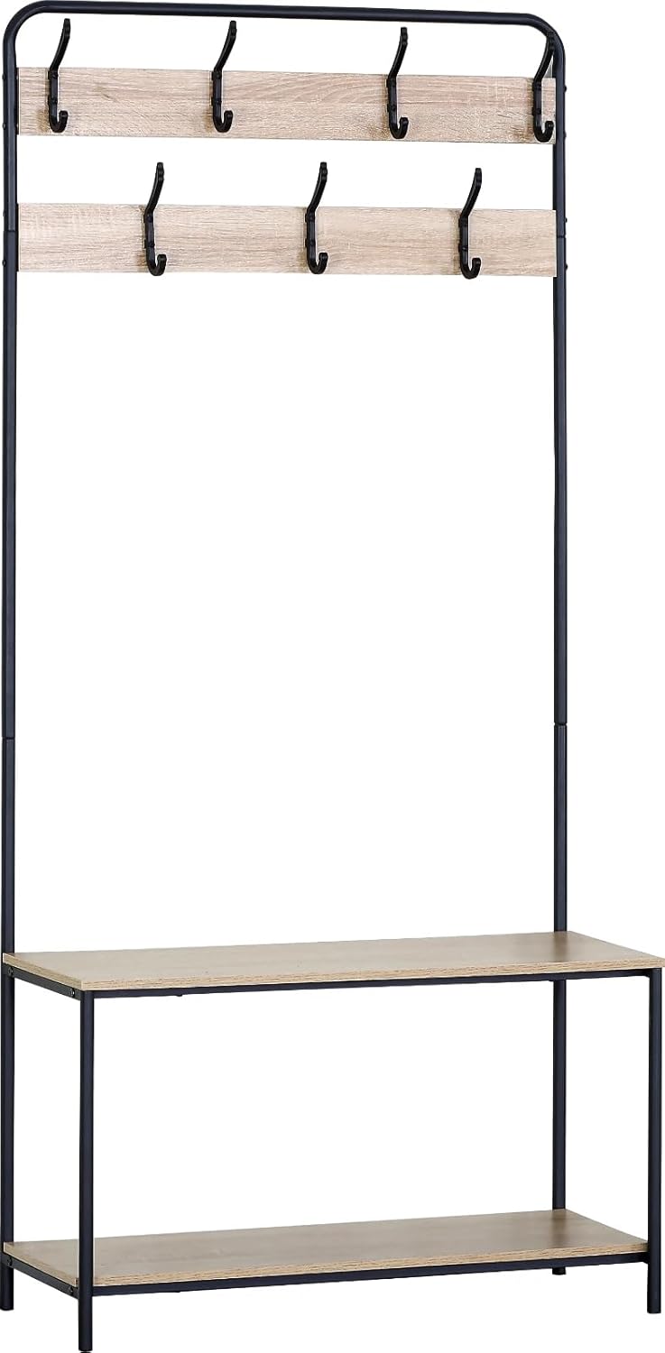 Clothes Hat Coat Rack with Shoe Storage Bench 7 Hooks Hanging Hallway Bedroom 80x30x170 cm