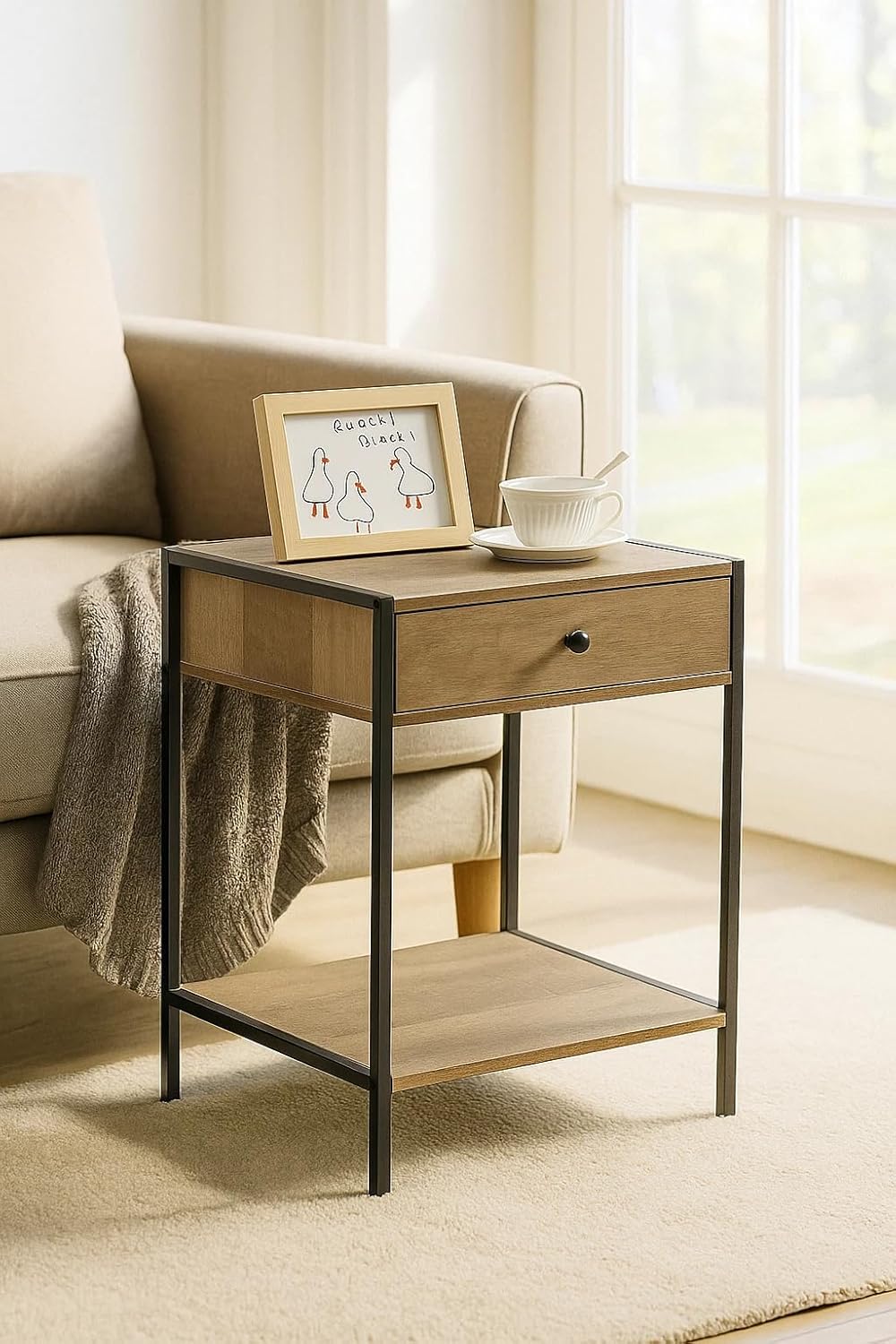 Side Table With Drawer Storage 2 Tier Living Room Bedroom Furniture Sofa End 40x40x50 cm