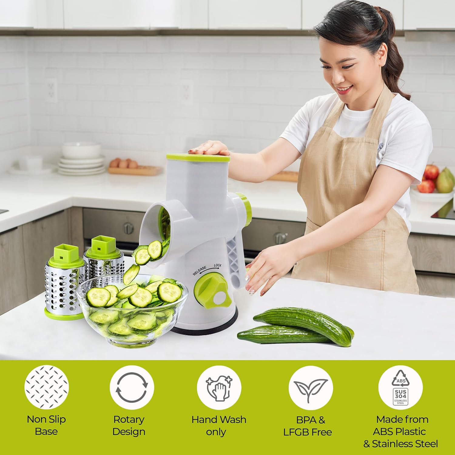 Rotary Cheese Grater, Vegetable Slicer with Three Grater Drums, Safe and Reliable Hand Grater, Vacuum Suction Base, for Vegetables, Fruits, Cheese