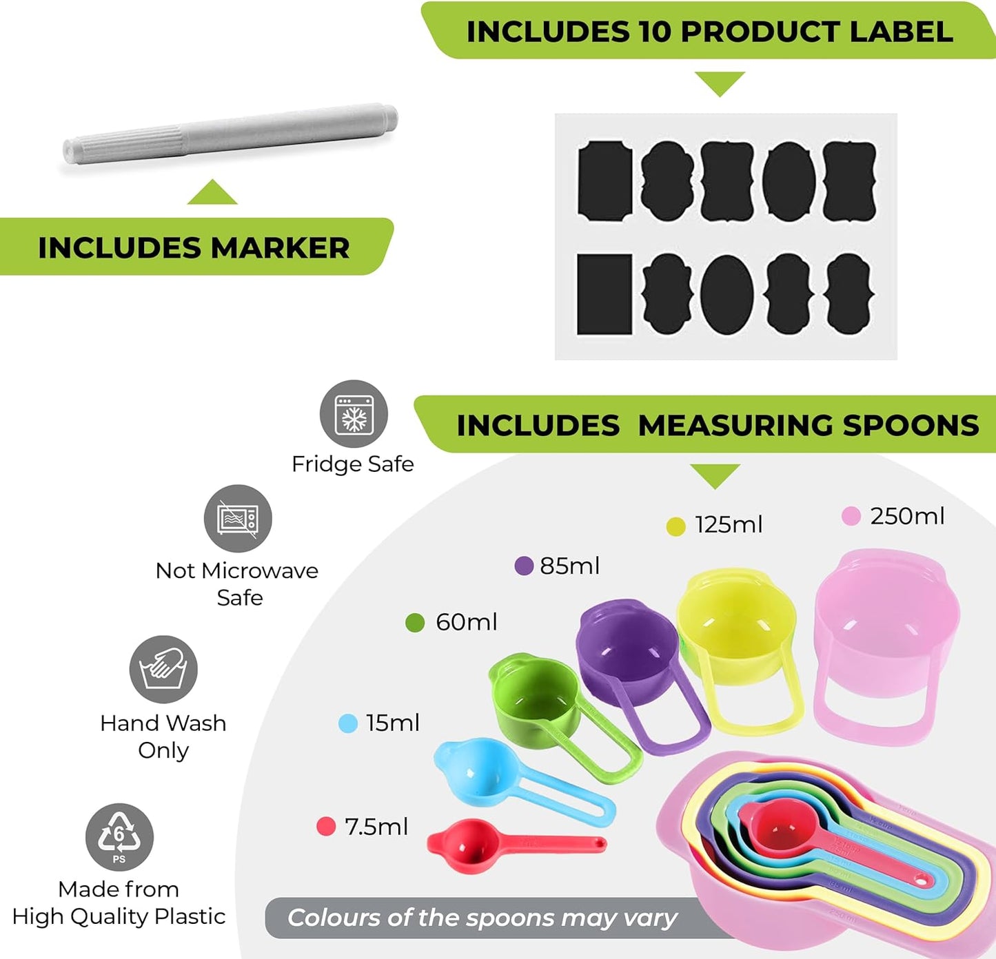 Top 3 Airtight Food Storage Containers – Pack Of 5 Plastic Multi-Size Storage Jars With 1 Marker, 10 Labels and 6 Measuring Spoons, For Flour, Cereals, Grains, Sugar, Pasta etc (Pack of 5)