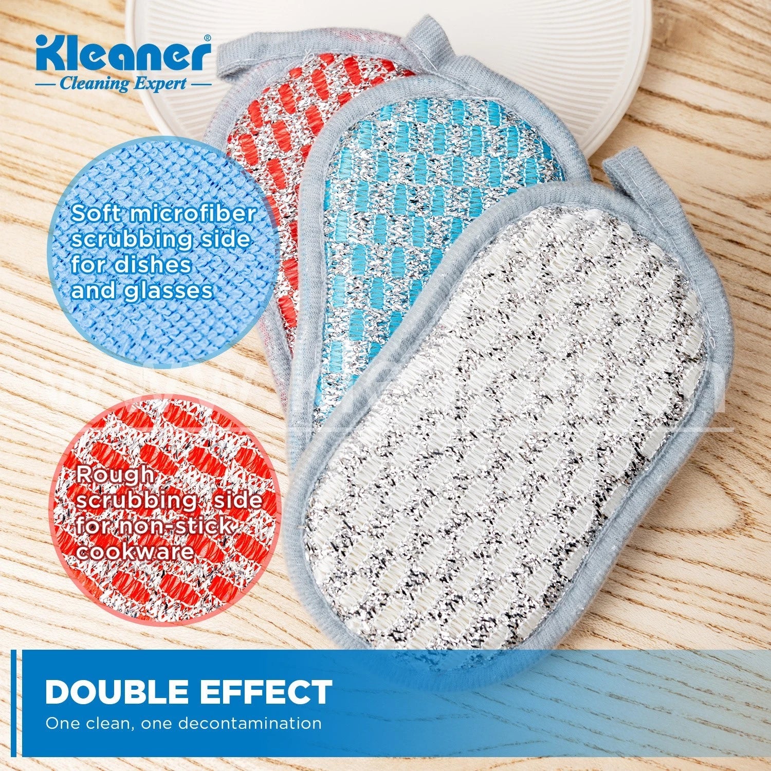 3 Microfibre Sponge Scourer Kitchen Cleaning Pads Non Scratch Dual Side Scrubber