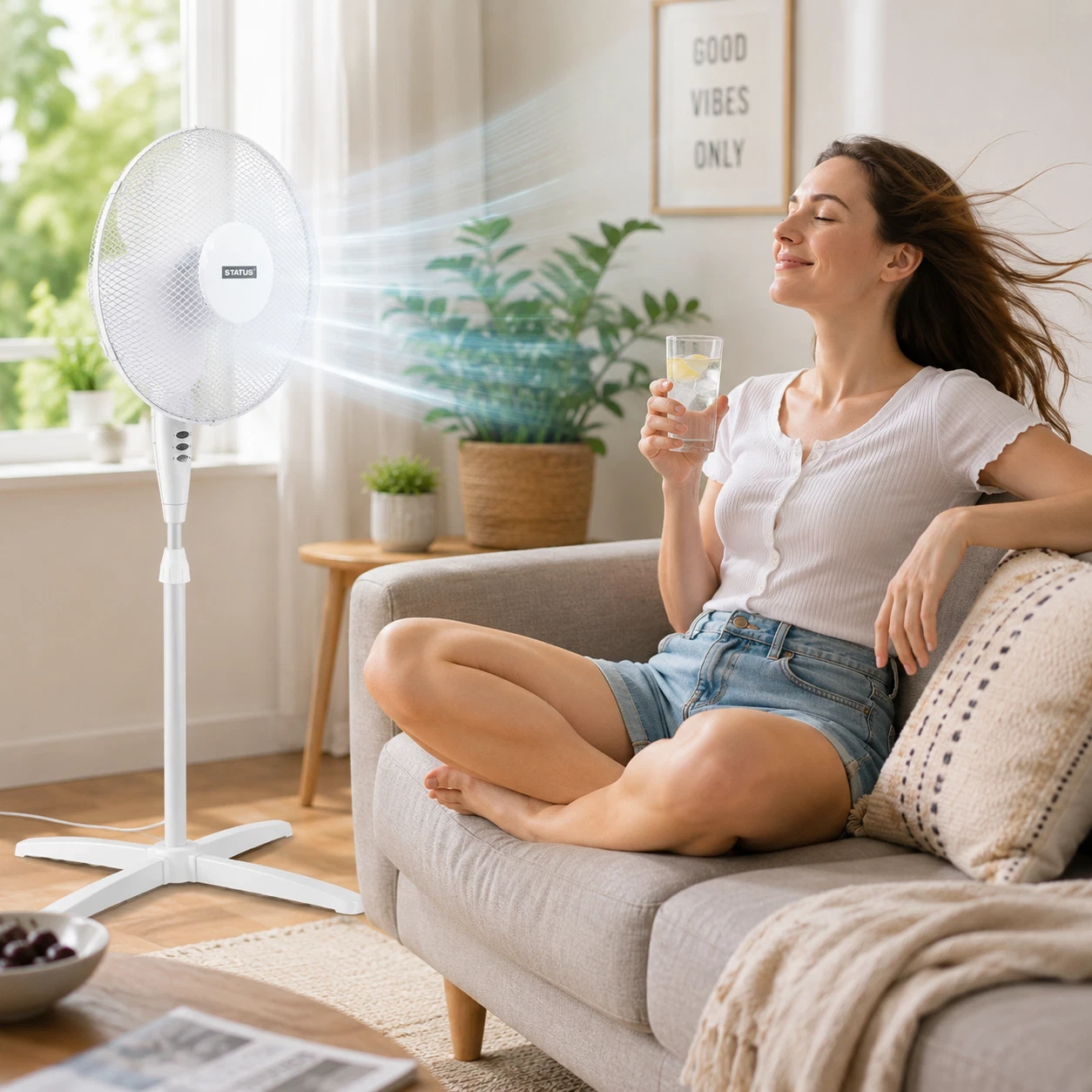 16 Inch Pedestal Fan 3 Speed Oscillating Adjustable Height Cooling Fan White UK